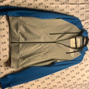 Gray and blue zip up sweatshirt